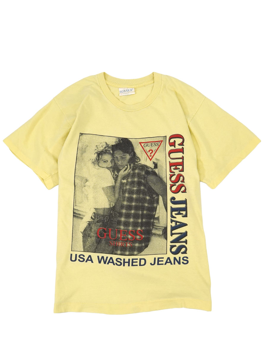 90's SONAKA ''GUESS JEANS'' フォトTシャツ レモンイエロー 表記(M