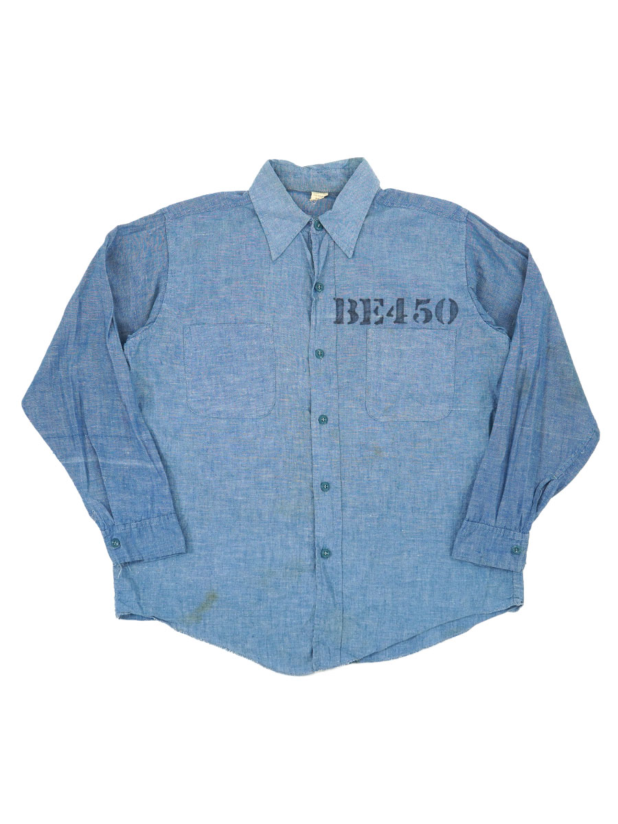 70's～ ''THETA XI BE 450 PRISON PARTY'' ステンシル シャンブレーシャツ 実寸(M位)