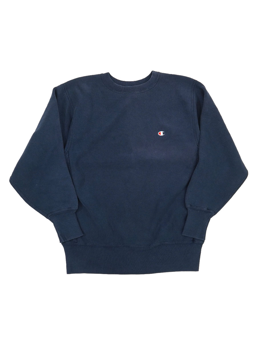 90's 刺繍タグ チャンピオン RWクルー 無地 ネイビー 表記(L) USA製