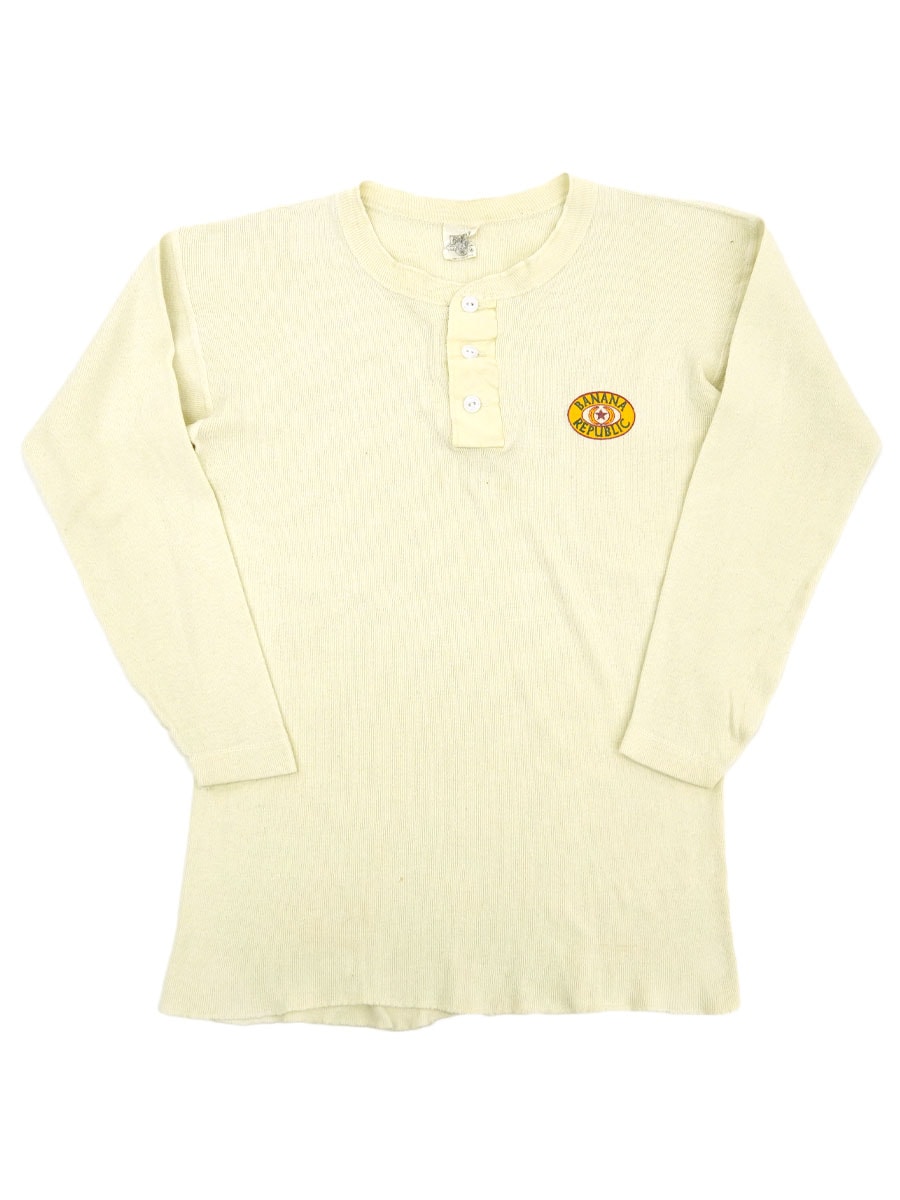 80's～ BANANA REPUBLIC ロゴプリント ヘンリーネック ロングスリーブサーマル 表記(M) USA製