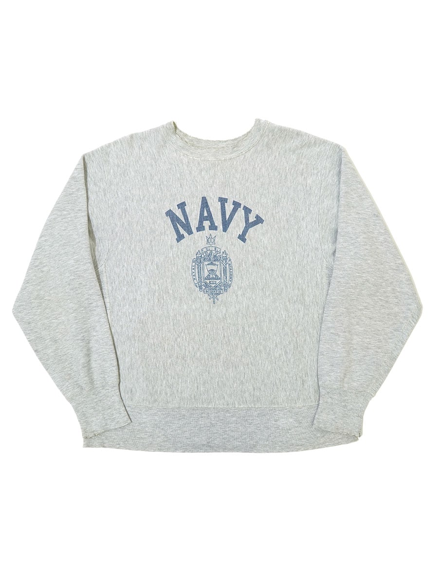 80's プリントタグ チャンピオンRW ''NAVY'' 染み込みプリント 表記(L