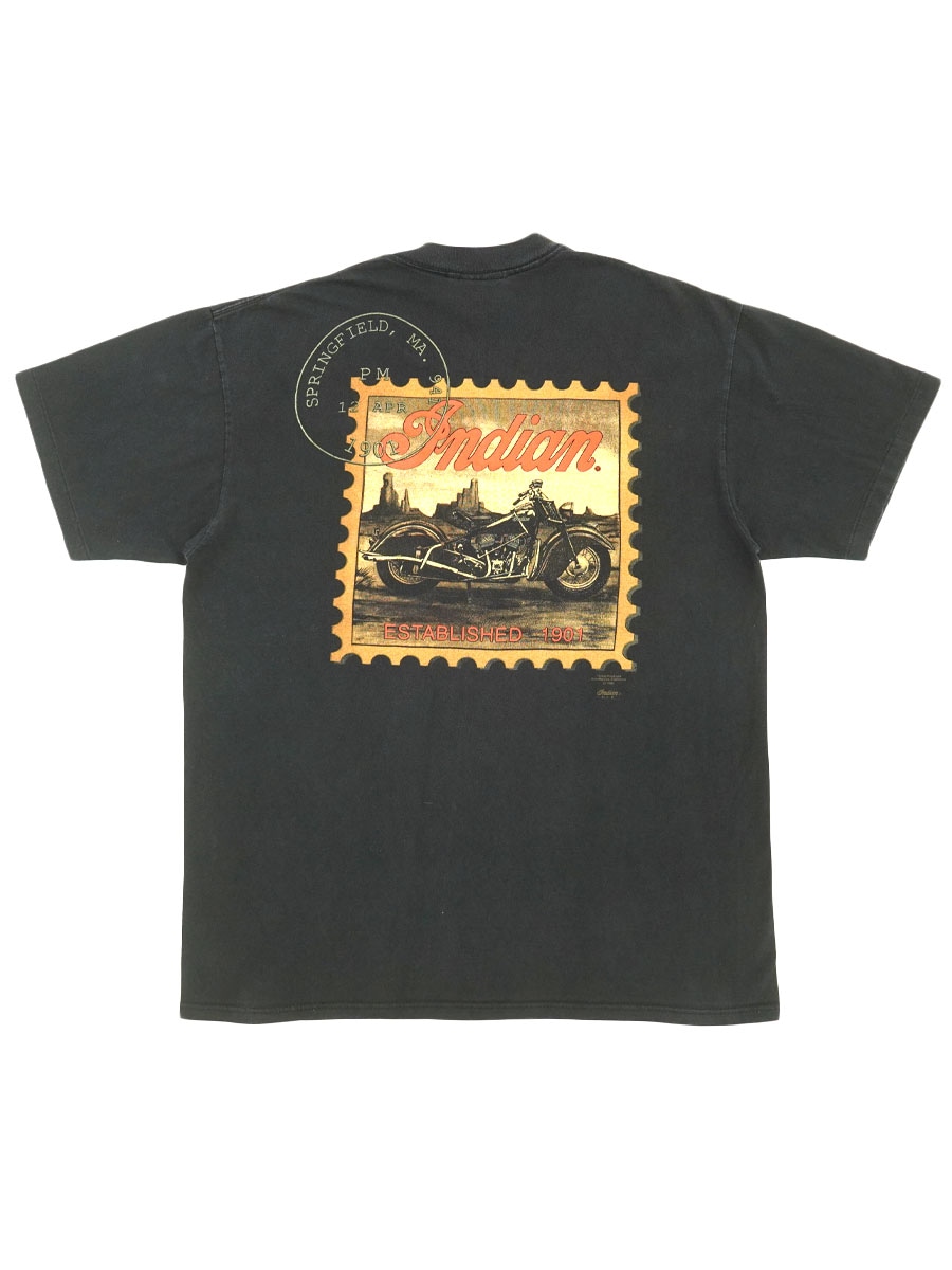90's Indian MOTOCYCLE ''ESTABLISHED 1901'' 両面プリント Tシャツ ブラック 表記(XL)