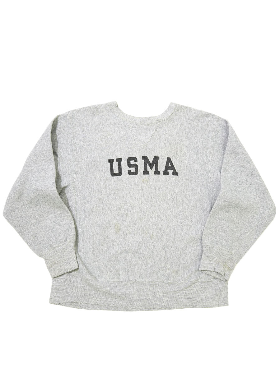 80's プリントタグ チャンピオンRW 前V仕様 ''USMA'' 染み込み 実寸(XL位)