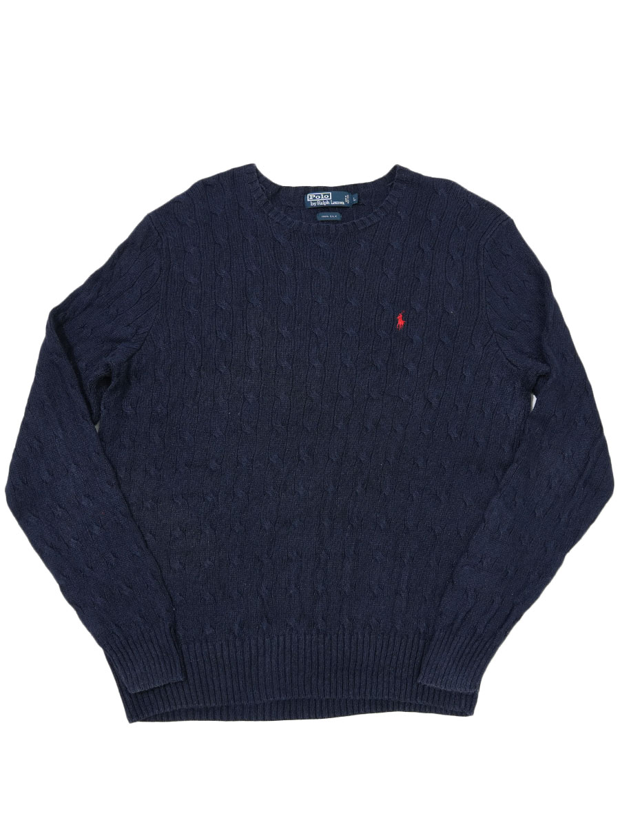 ラルフローレン 100%SILK ケーブル編み ニットセーター ネイビー 表記