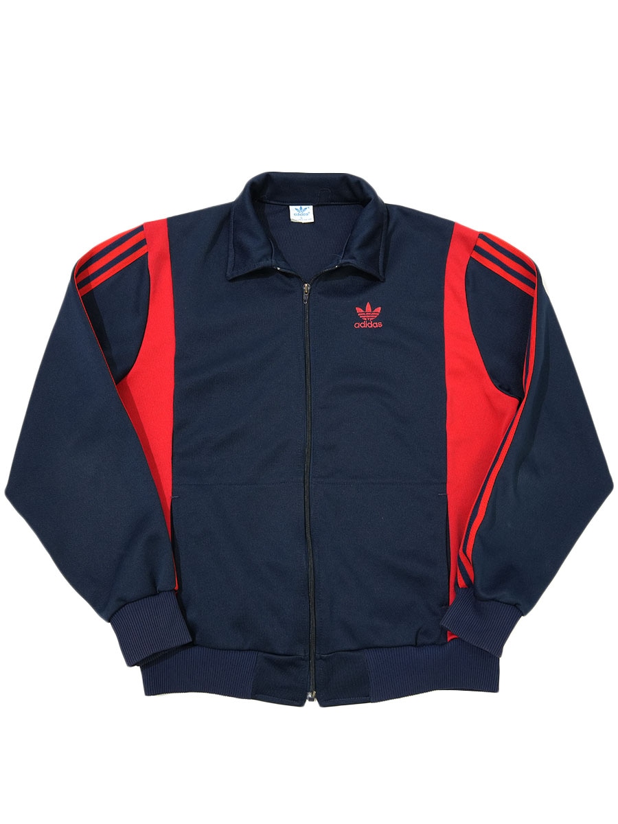 80's adidas トレフォイルロゴ トラックジャージ 紺x赤 表記(L
