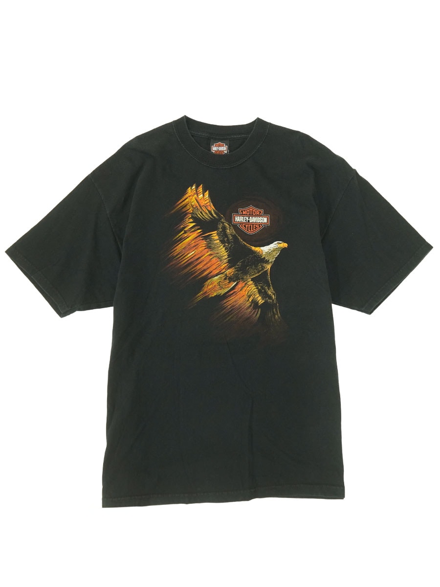 USA製 ヘインズ ハーレーダビッドソン 両面プリント Tシャツ 2XLブラック 00's HARLEY-DAVIDSON イーグル×ロゴ 両面プリントTシャツ ブラック