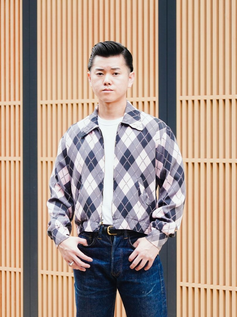 50's ACE Outerwear アーガイル柄 レーヨンギャバブルゾン ピンク！ 実寸(M位)