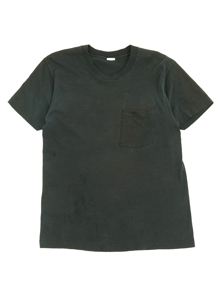 無地T ポケT ブラック　80's 90's 袖裾シングルステッチ 80's～ 無地 ポケットTシャツ ブラック 実寸(M位) シングルステッチ