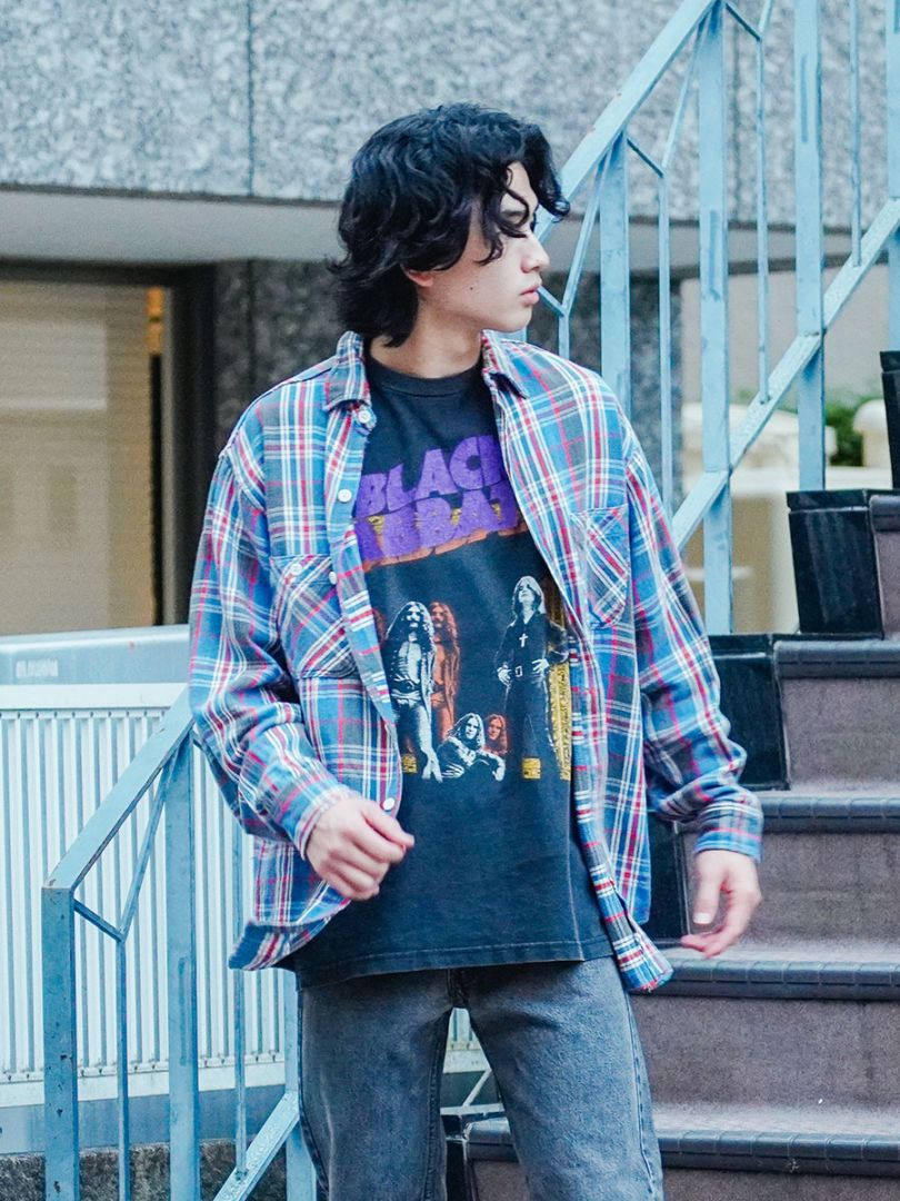 60's BIG MAC for TALL men 黒白赤青チェック フランネルシャツ 表記(L)