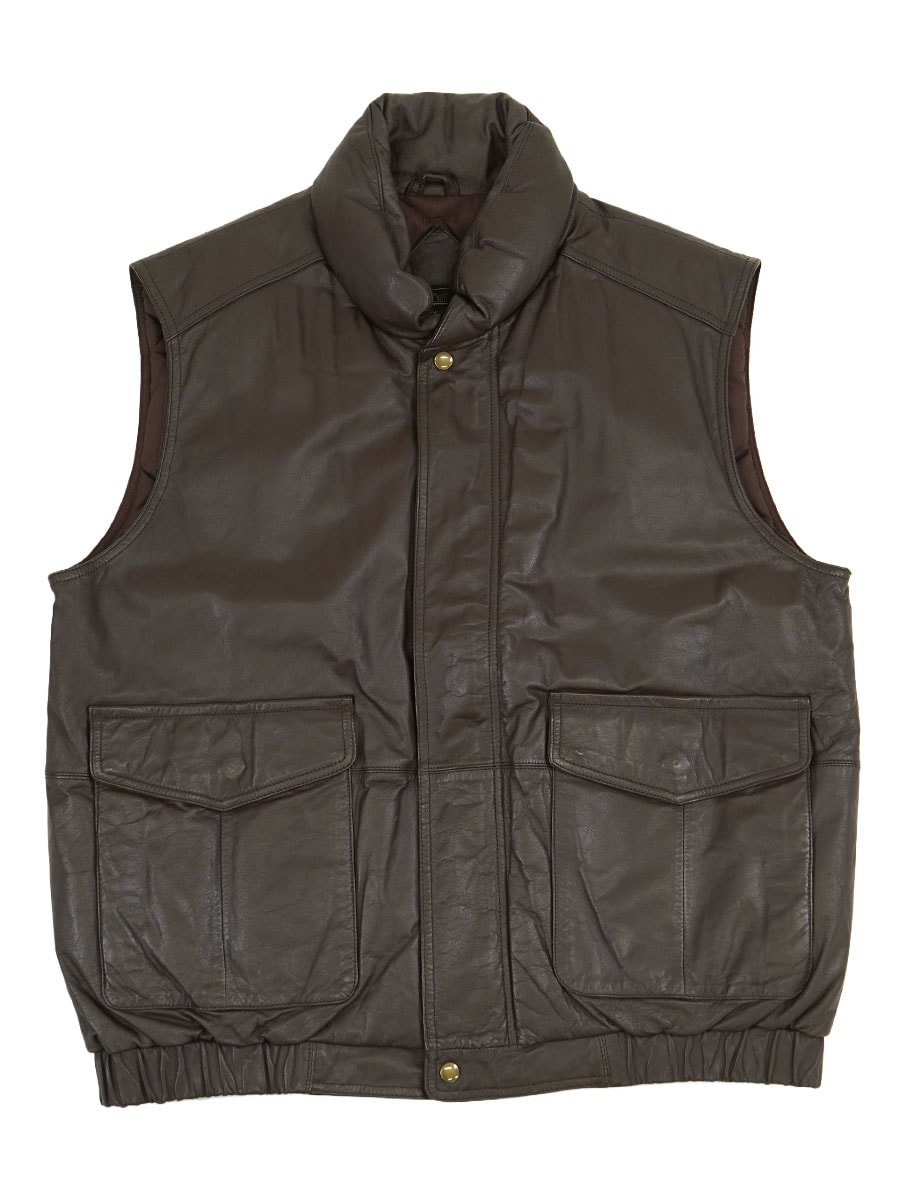 80's 黒タグ Eddie Bauer レザーダウンベスト ブラウン 表記(L) | NEW