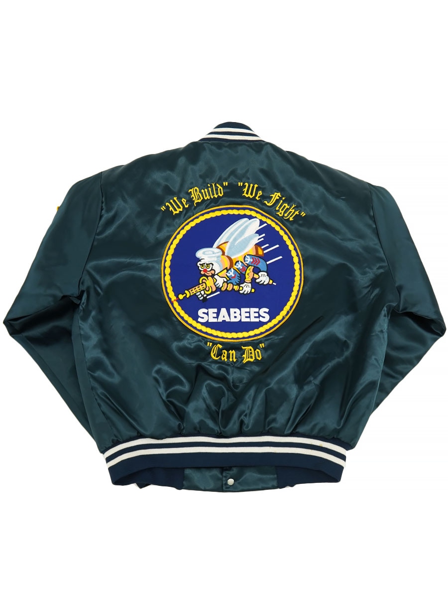 80's SOFFE JACKETS ''U.S.NAVY'' SEABEES サテンジャケット 表記(L