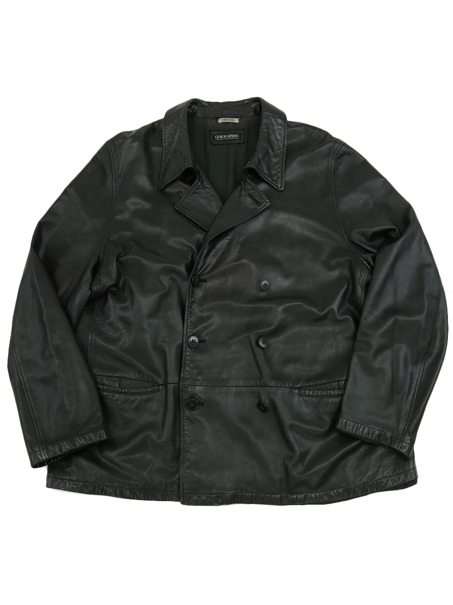 90's GIORGIO ARMANI 黒タグ レザーPコート MADE IN ITALY 表記(56