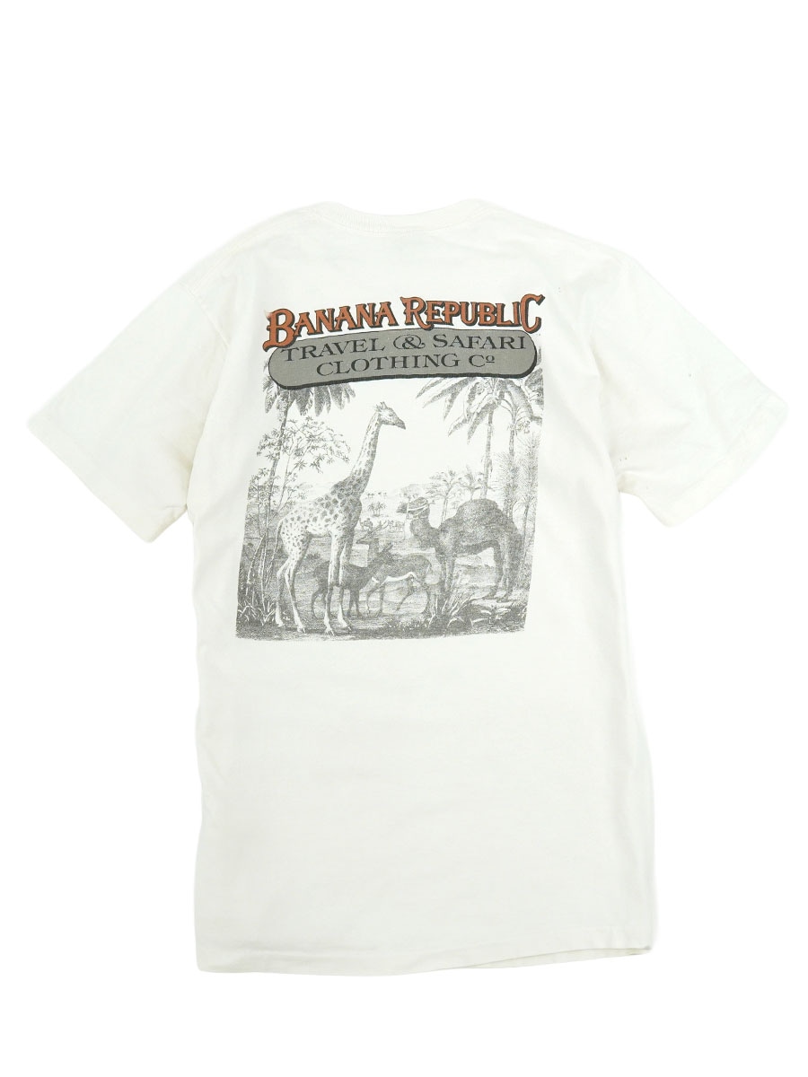 80's BANANA REPUBLIC ''TRAVEL & SAFARI'' ポケットTシャツ ホワイト 表記(L) USA製