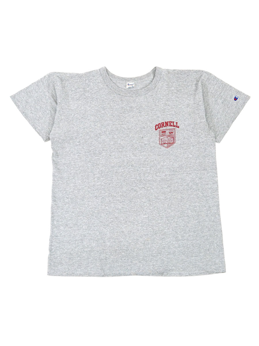 80's トリコタグ チャンピオン ''CORNELL'' 染み込みプリント Tシャツ グレー 表記(XL) USA製