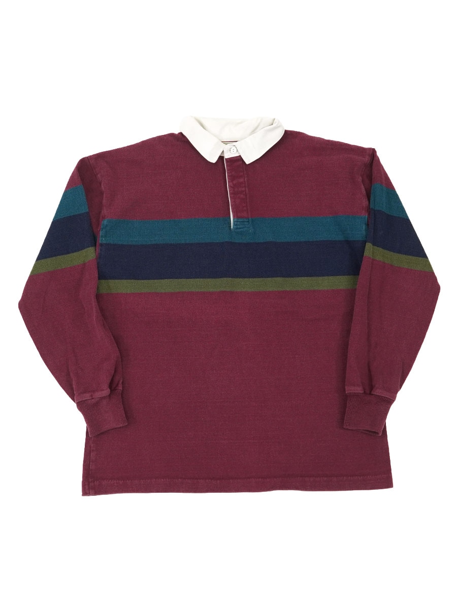 90's L.L.Bean 臙脂ベース ボーダー柄 ラガーシャツ 表記(L) USA製