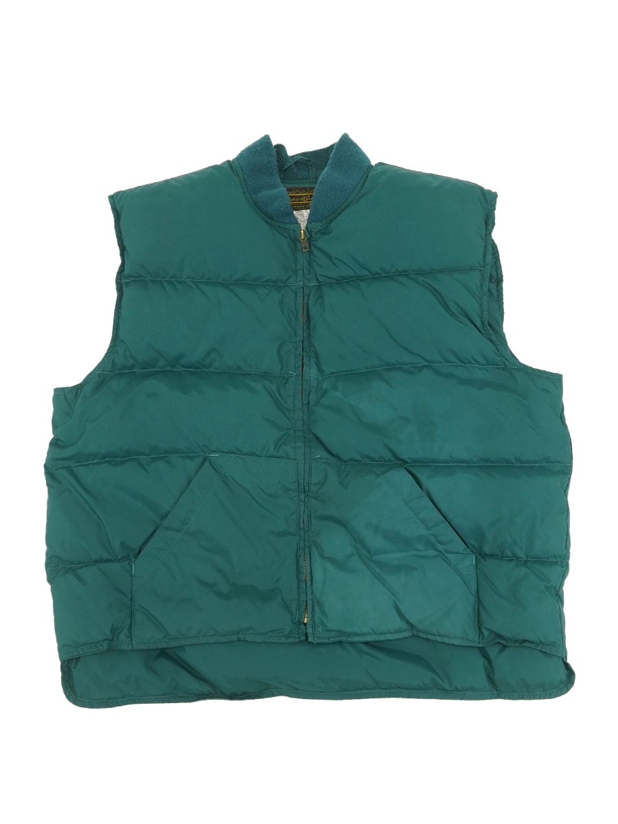 80's 黒タグ Eddie Bauer ナイロン ダウンベスト シ―グリーン 表記(XL