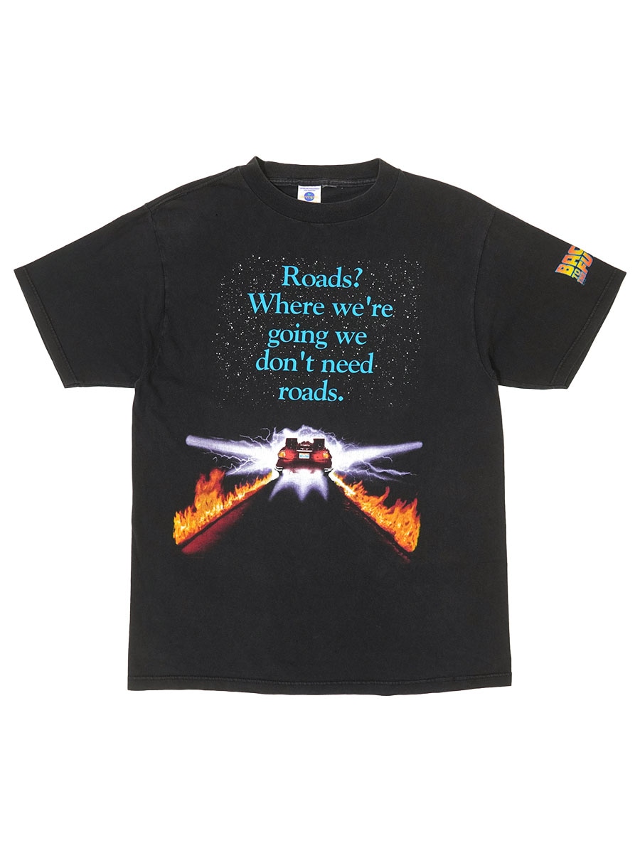 90's UNIVERSAL STUDIOS ''BACK TO THE FUTURE'' 袖プリント入り Tシャツ ブラック 表記(L) USA製