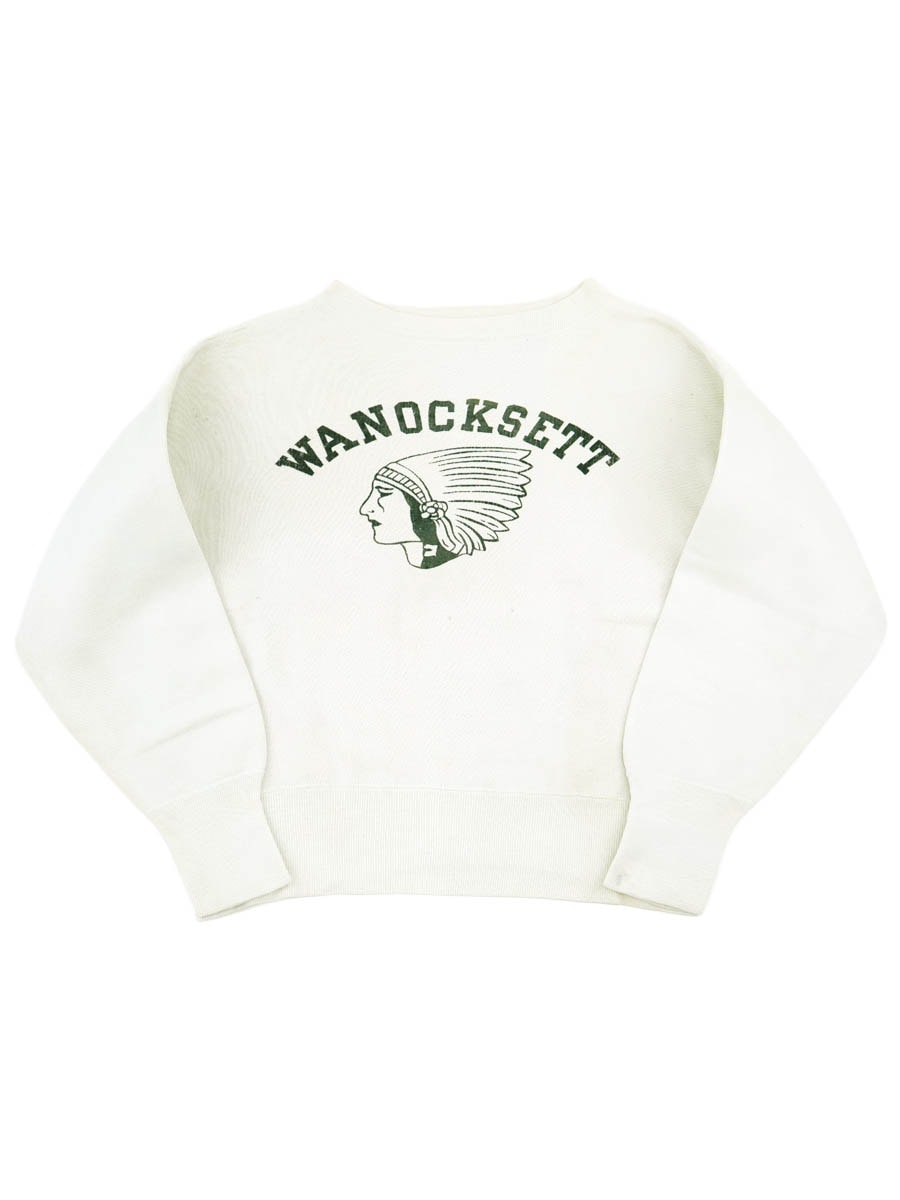 50's～ ''WANOCKSETT'' インディアンヘッド フロッキープリント セットインスリーブスウェット 白 実寸(S位)