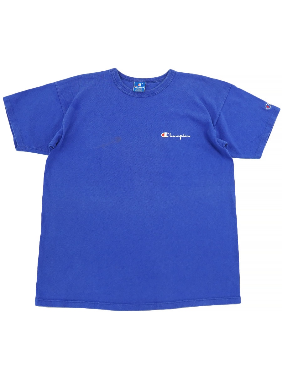 90's チャンピオン スクリプトロゴ Tシャツ 群青色 表記(XL) USA製