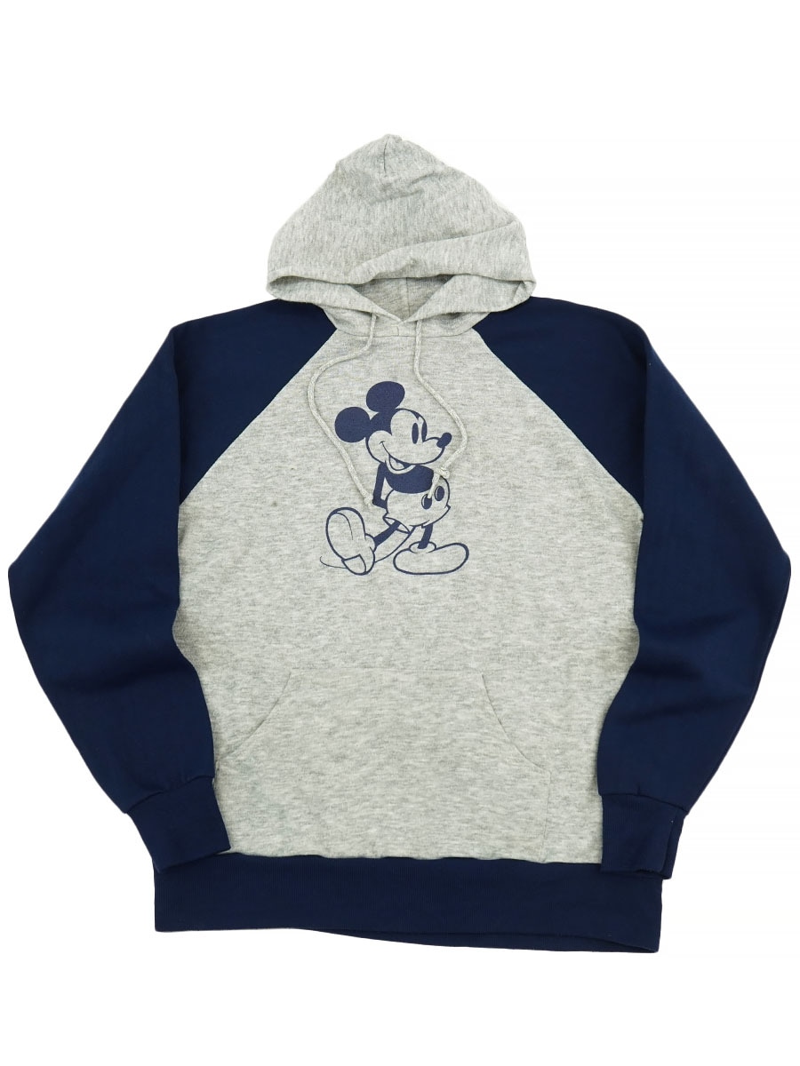 80's Disney ミッキーマウス ラグラン2トーン切り替え スウェットパーカ 表記(L)