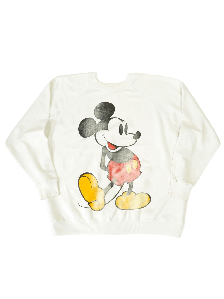 80's～ Disney Wear ミッキーマウス ラグランスウェット ホワイト 実寸(XL位～) 