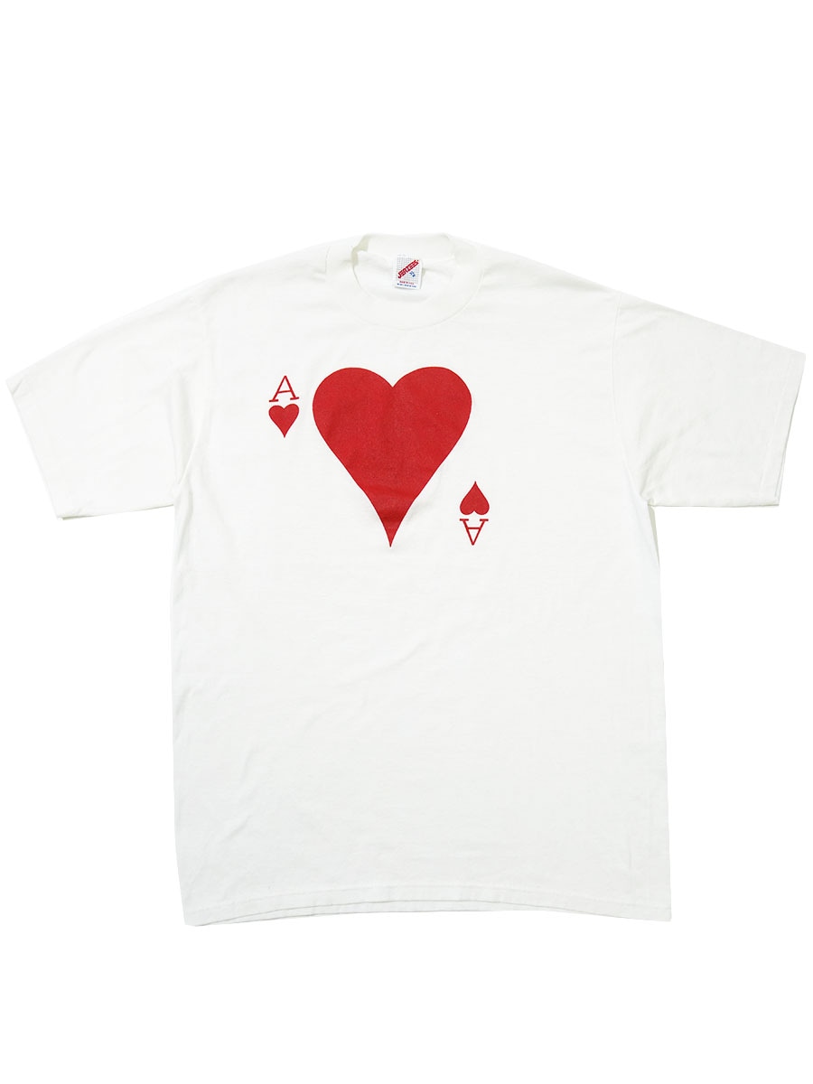 90's JERZEES ''Ace of Hearts'' プリントTシャツ 白 表記(XL) USA製