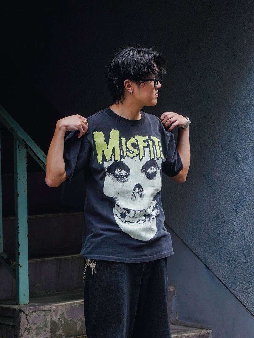 90's WILD OATS ''MISFITS'' 両面蓄光プリント Tシャツ ブラック 表記(L) USA製