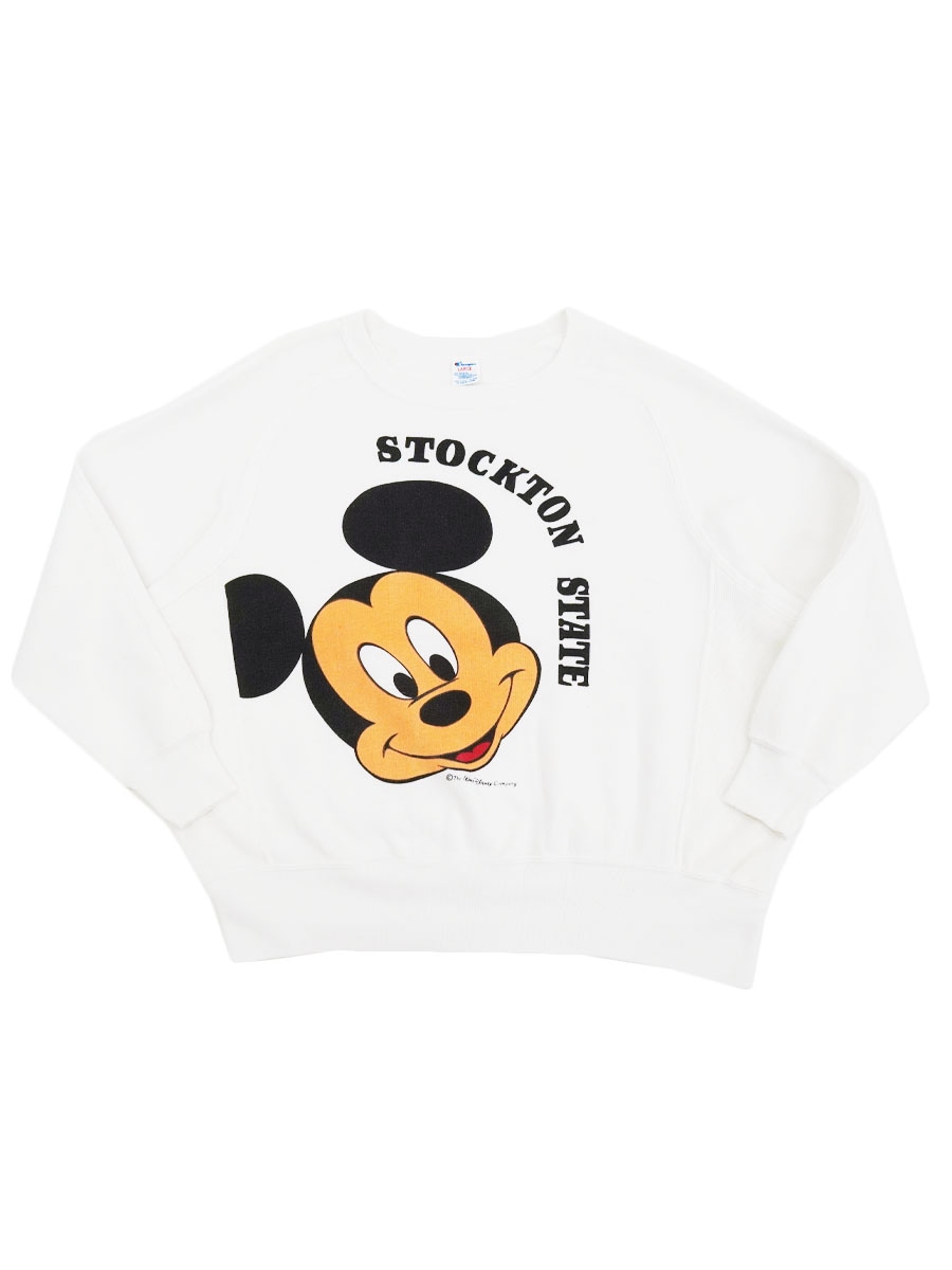 80's トリコタグ チャンピオン ''STOCKTON STATE'' ミッキーマウスプリント RWタイプ フリーダムスリーブスウェット 表記(L) USA製 レア！