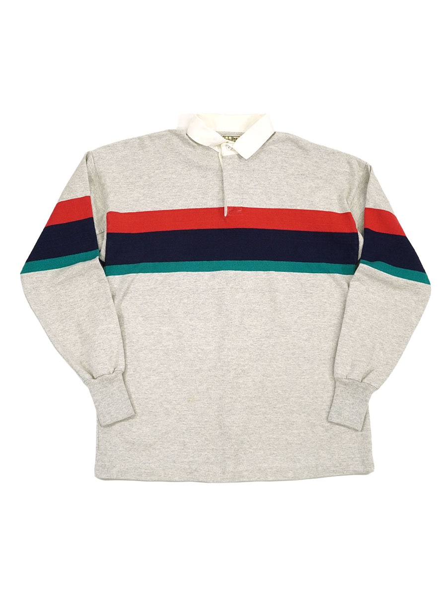90's L.L.Bean マルチボーダー柄 ラガーシャツ グレー 表記(XL TALL