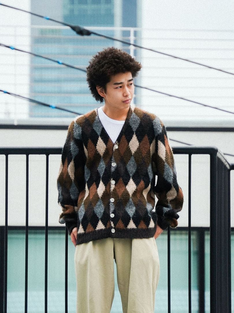 60's Squaw Valley by Pebble Beach ダイヤ柄 ニットカーディガン 表記(XL)