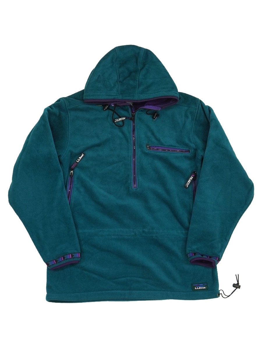 80's～ L.L.Bean POLARTEC プルオーバー フリースジャケット ブルーグリーン 実寸(L位)