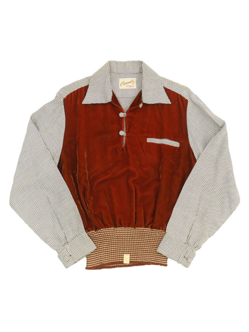 50's CAMPUS ベルベット ガウチョシャツ 千鳥格子切り替え 表記(M) NOS