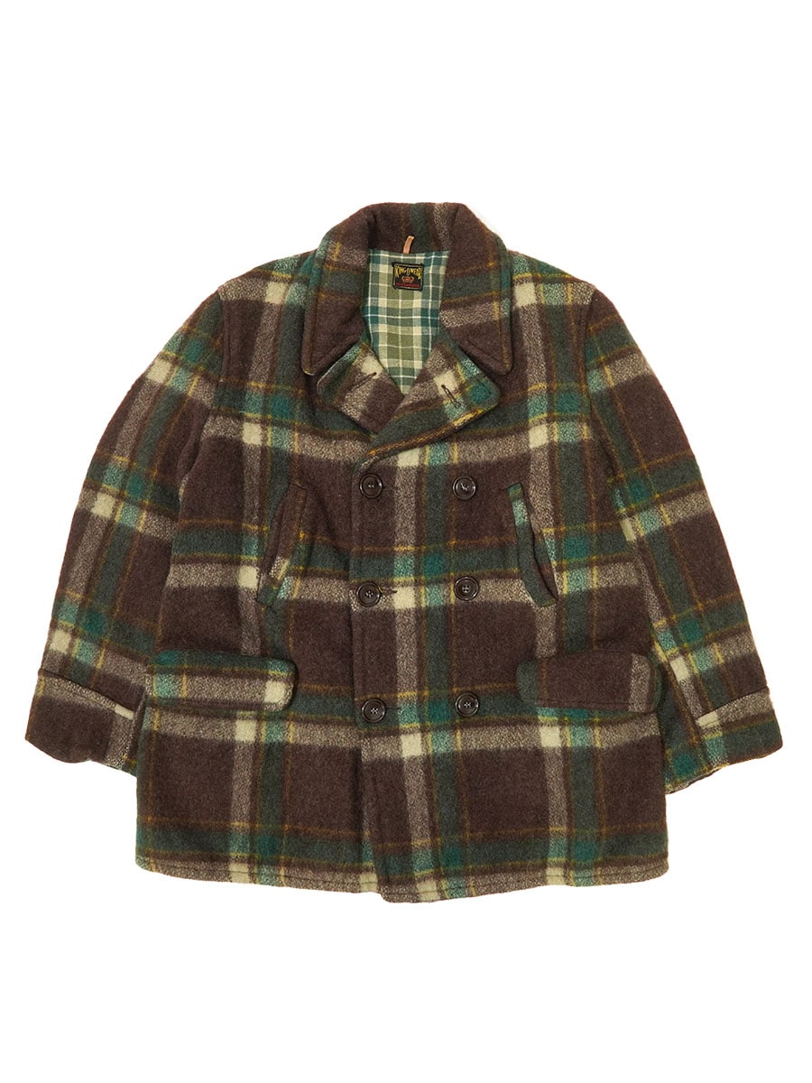 50's KING-O-WEAR 好配色チェック ダブルブレスト ウールハーフコート