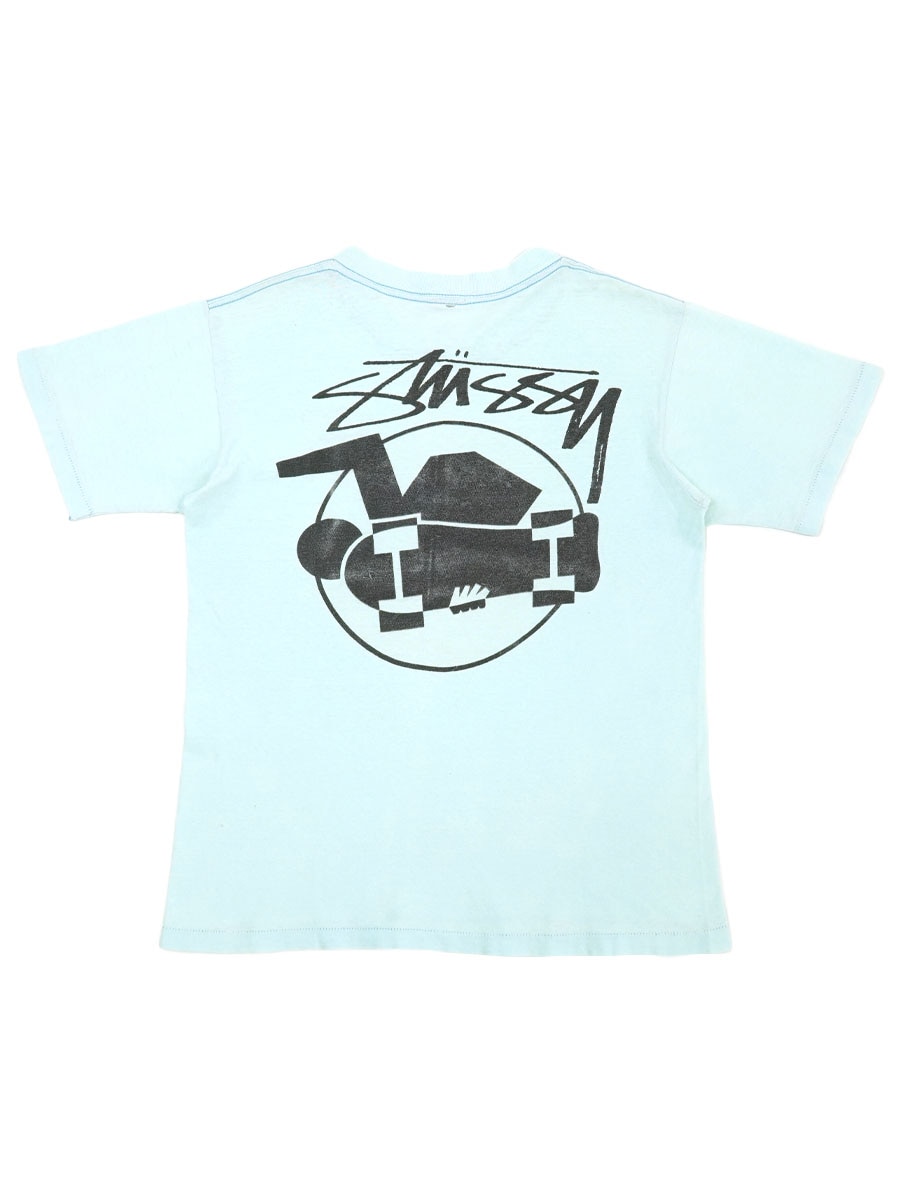 80s OLD STUSSY  スケートマン　ステッカー 80's～ STUSSY ''スケートマン'' 両面プリント Tシャツ ターコイズ