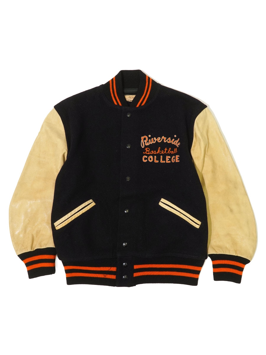 50's H.L.Whiting “Riverside Basketball COLLEGE” レザー切り替え バーシティジャケット 表記(42)