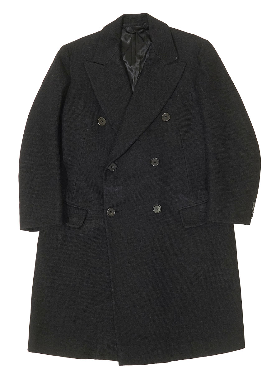 50's～ HARRODS,LTD ダブルブレスト ウールコート ブラック 実寸(40位)