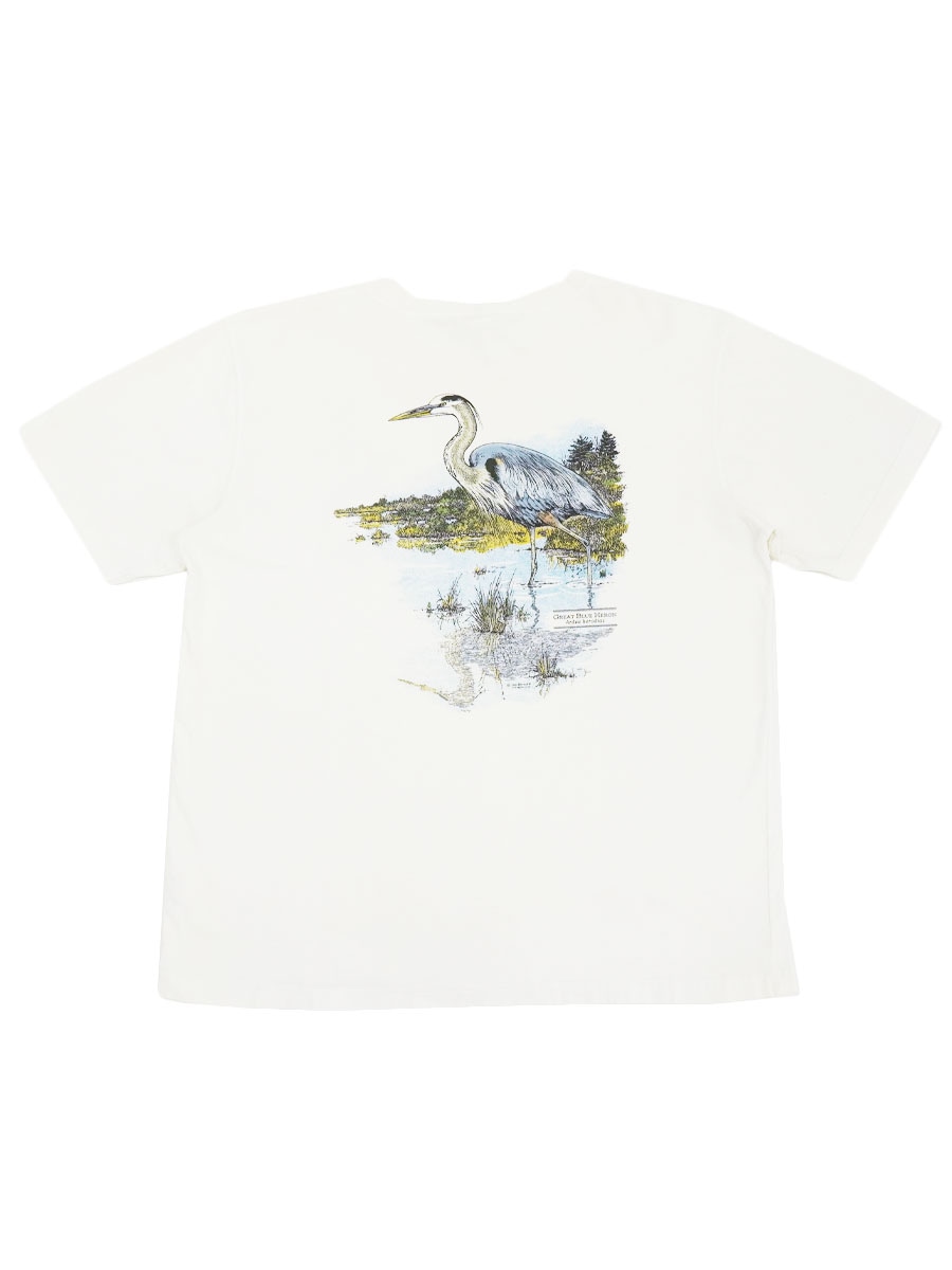80's～ L.L.Bean ''GREAT BLUE HERON'' 両面プリント Tシャツ ホワイト 表記(L) USA製