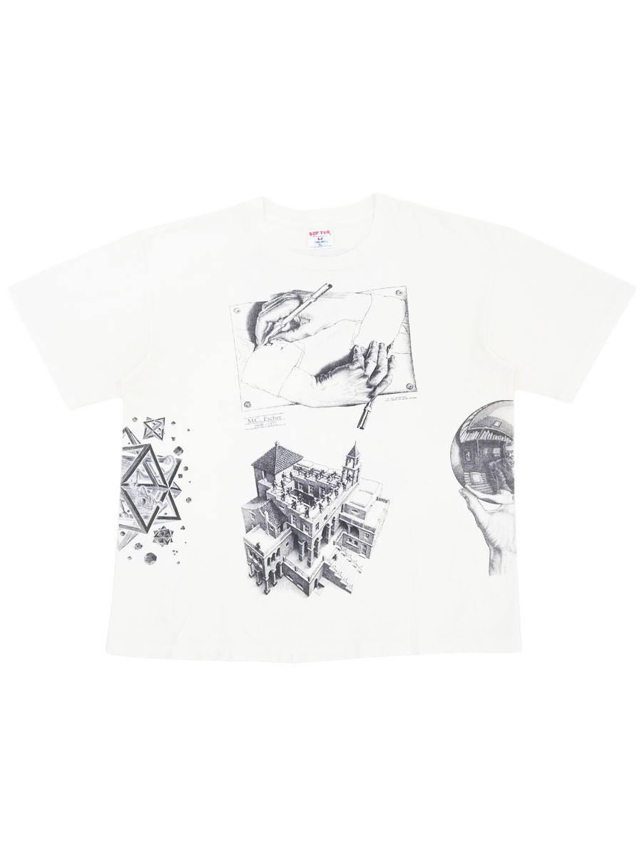 90's SOF TEE M.C.エッシャー マルチプリント Tシャツ ホワイト 表記(XL) USA製