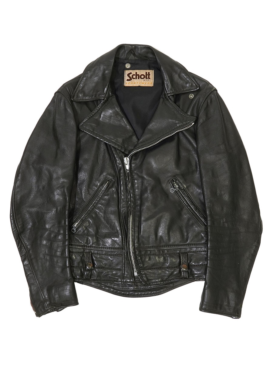 80's Schott SPORTSWEAR サイドレース Wブレスト ライダースジャケット ブラック 実寸(36位)