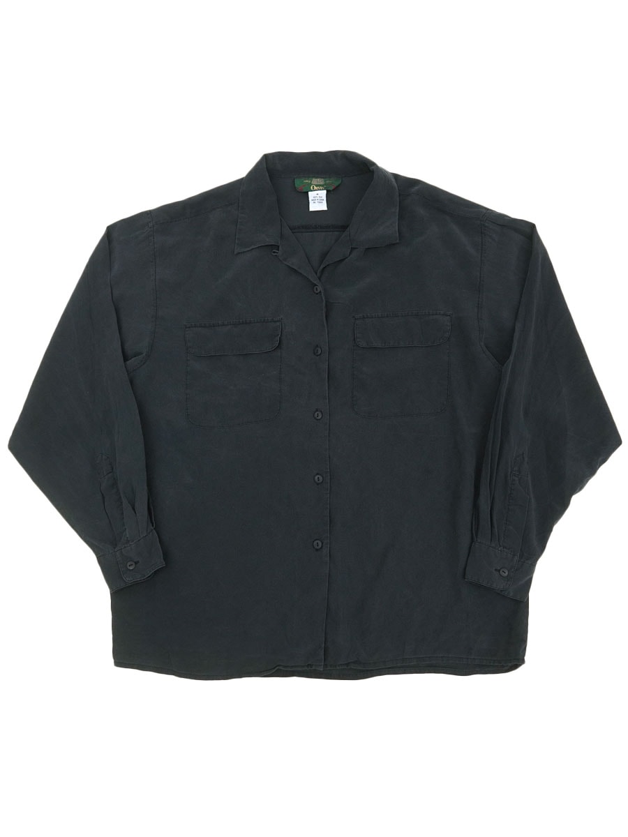 90's ORVIS 100%シルク ループカラー ロングスリーブシャツ ブラック 表記(M) レディース