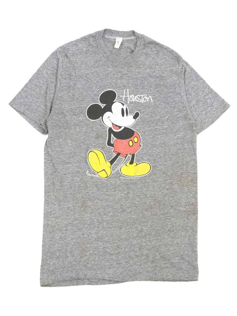 80's～ ''Houston'' ミッキーマウスプリント Tシャツ グレー 実寸(S位)
