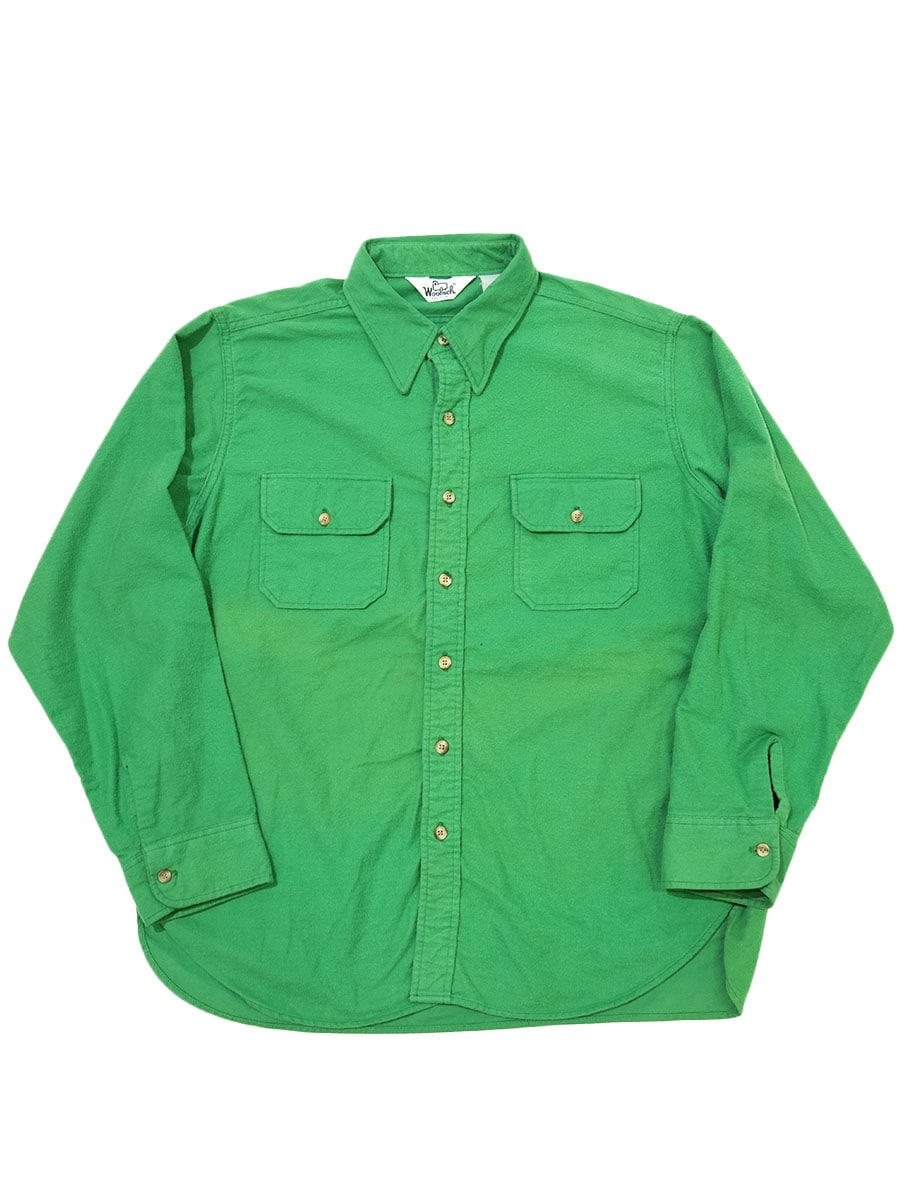 70's Woolrich シャモアクロスシャツ 単色グリーン 実寸(L位)