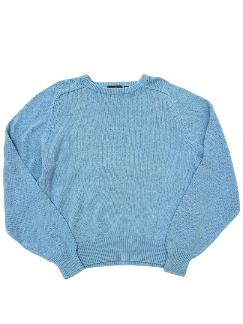 80's 黒タグ Eddie Bauer コットンニットセーター ライトブルー 表記(XL)