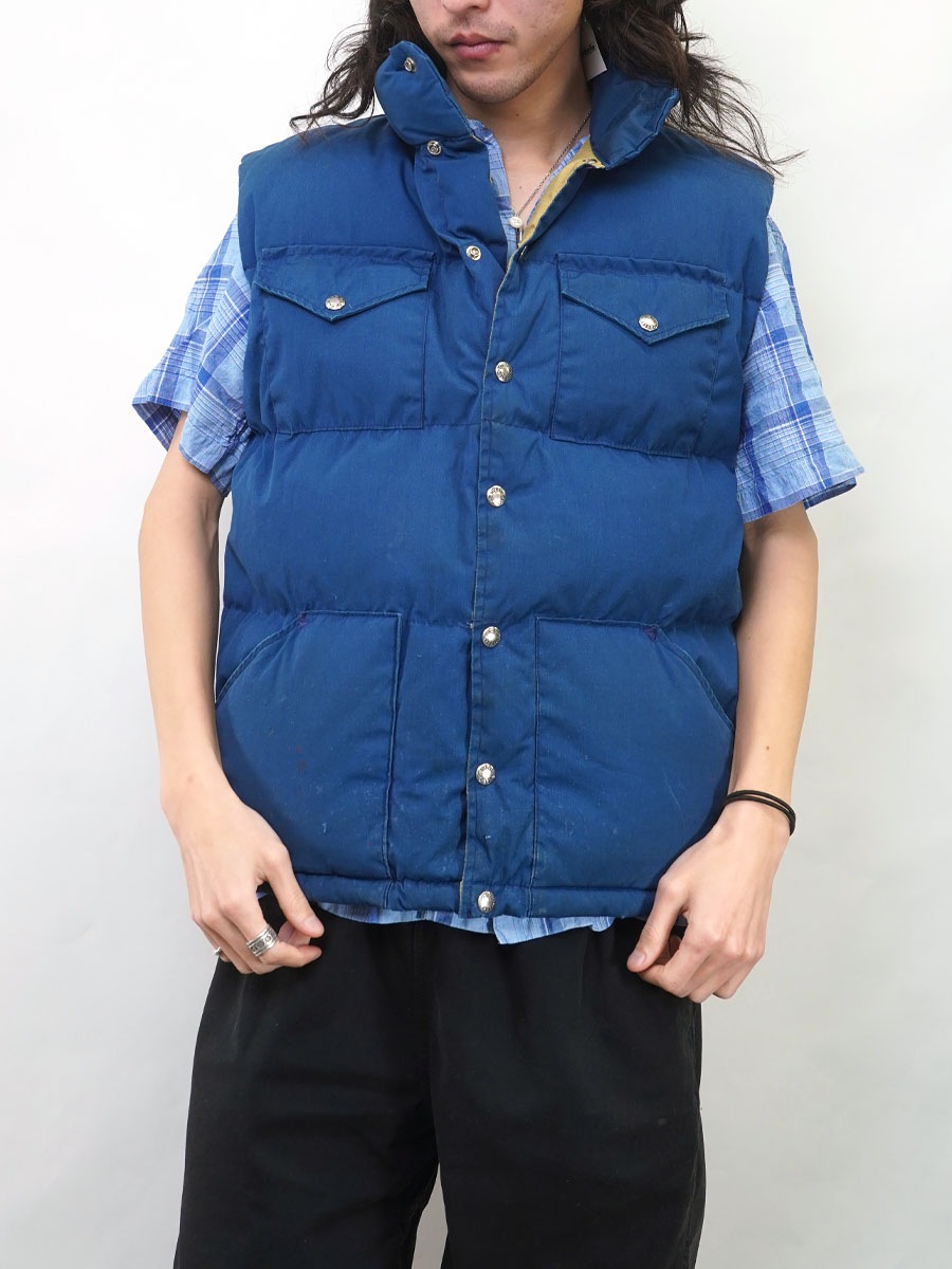 80's 茶タグ ノースフェイス ダウンベスト ネイビーブルー 表記(L