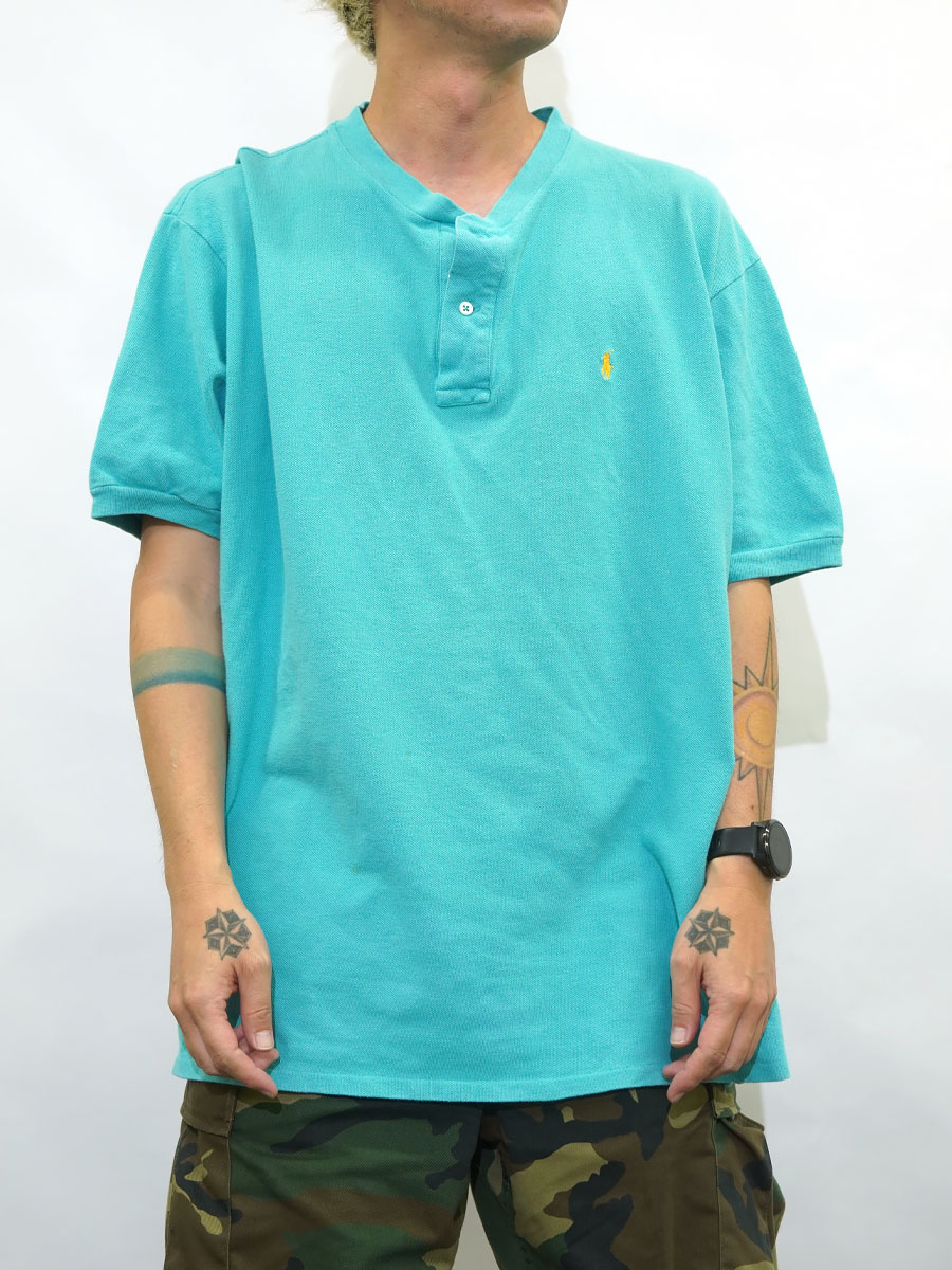RALPH LAUREN HENRY NECK S/S POLO SHIRT TIFFANY BLUE (SIZE. X LARGE) MADE IN USA