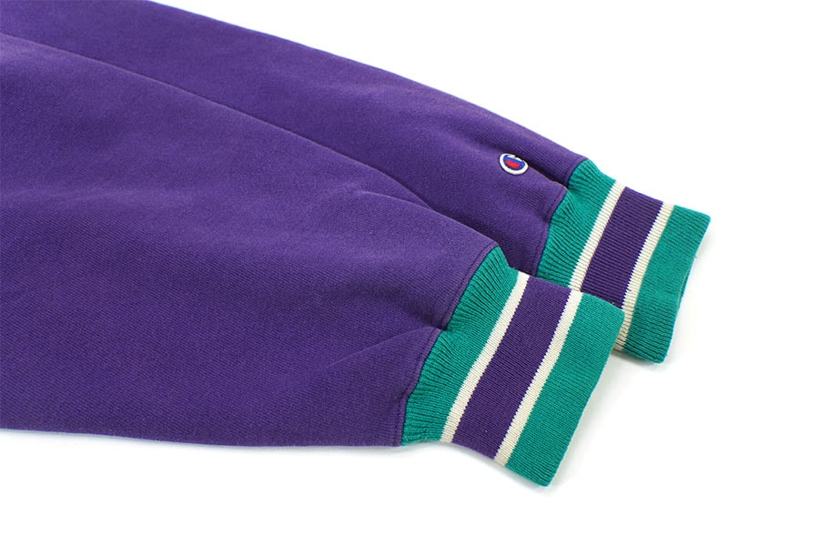 90's 刺繍タグ チャンピオンRW リブライン パープル xグリーン