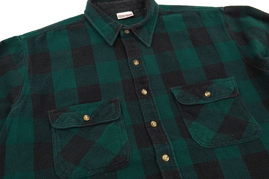 90'S FIELD&STREAM 黒×緑 ブロックチェック フランネルシャツ 実寸(XL