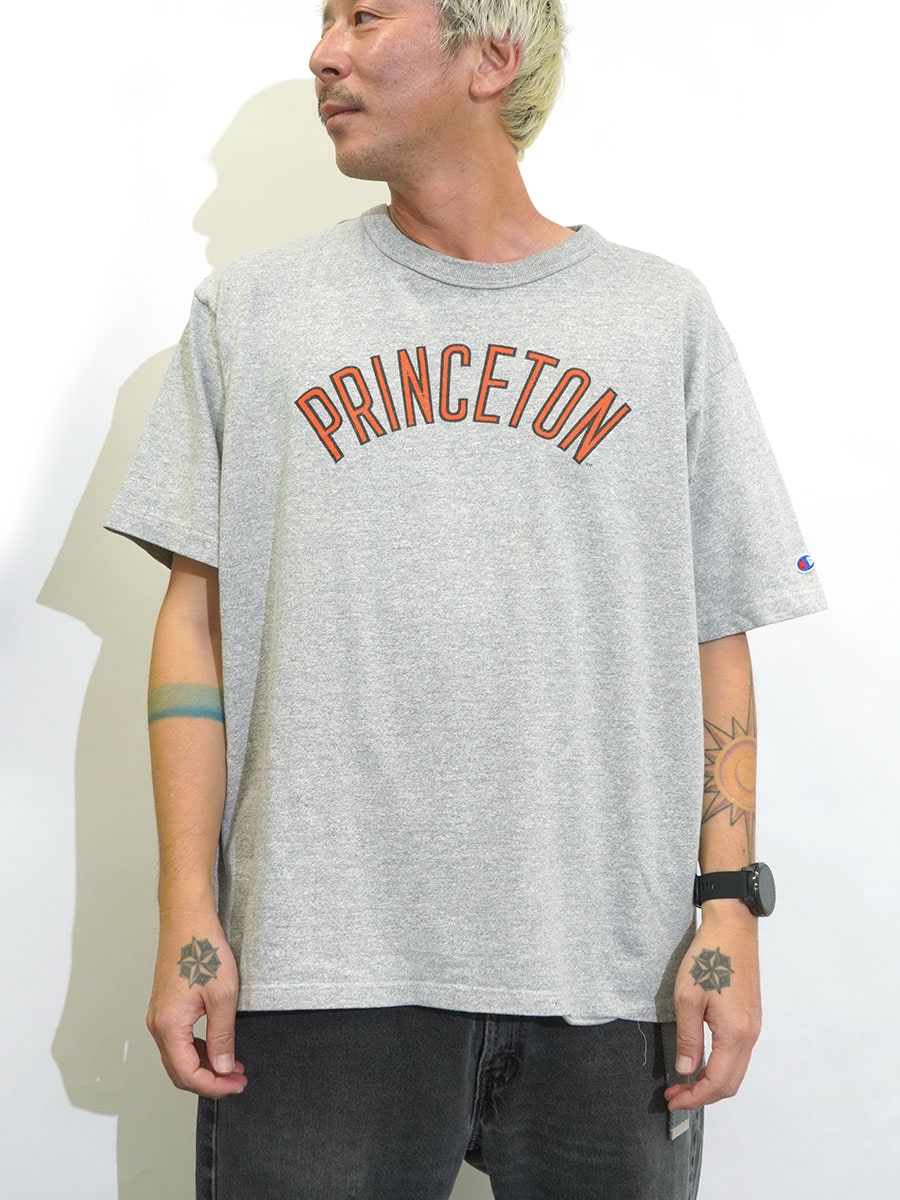 90's 青刺繍タグ チャンピオン ''PRINCETON'' 霜降りグレー Tシャツ