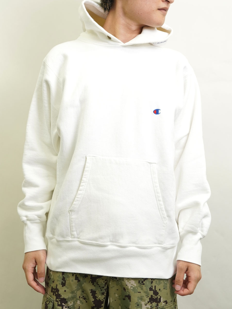 90's 刺繍タグ チャンピオンRWパーカ 無地 白 表記(L) USA製