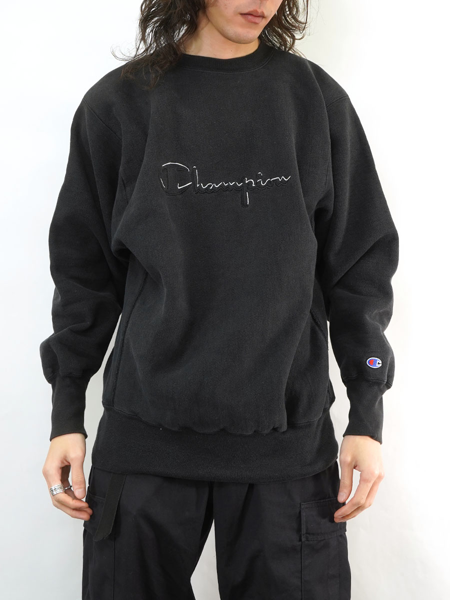90's 刺繍タグ チャンピオンRW スクリプトロゴ刺繍 表記(XL) 黒 USA製